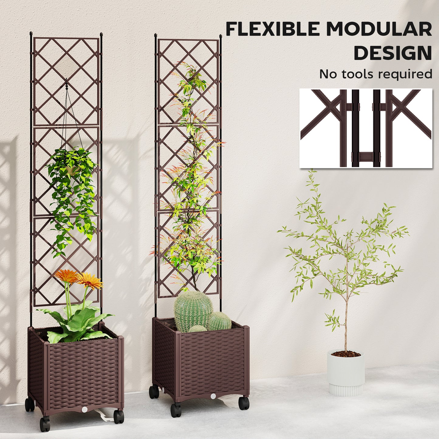 Plastic Raised Planter with Trellis and Self Watering Design