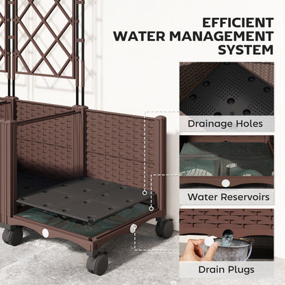Plastic Raised Planter with Trellis and Self Watering Design