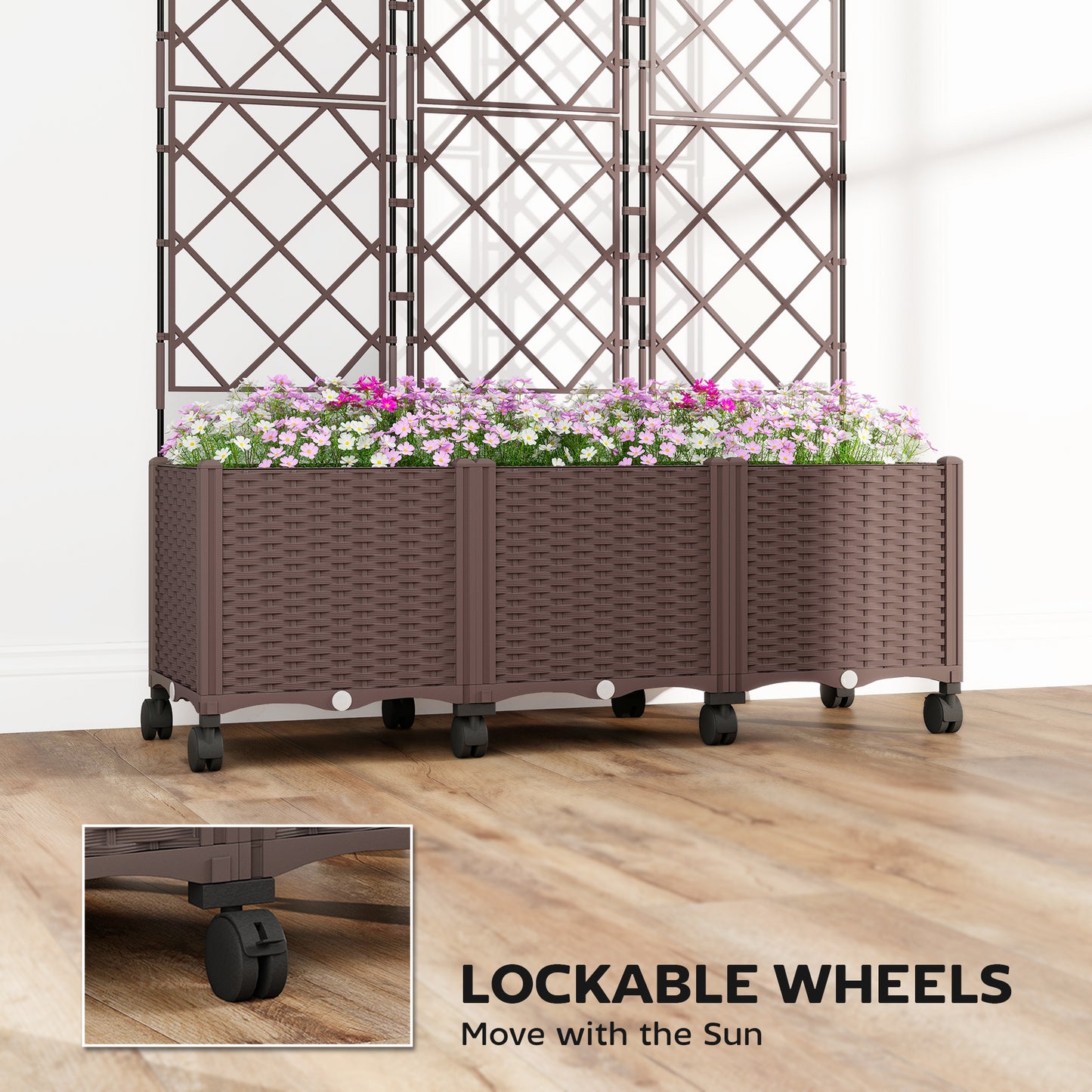 Plastic Raised Planter with Trellis and Self Watering Design