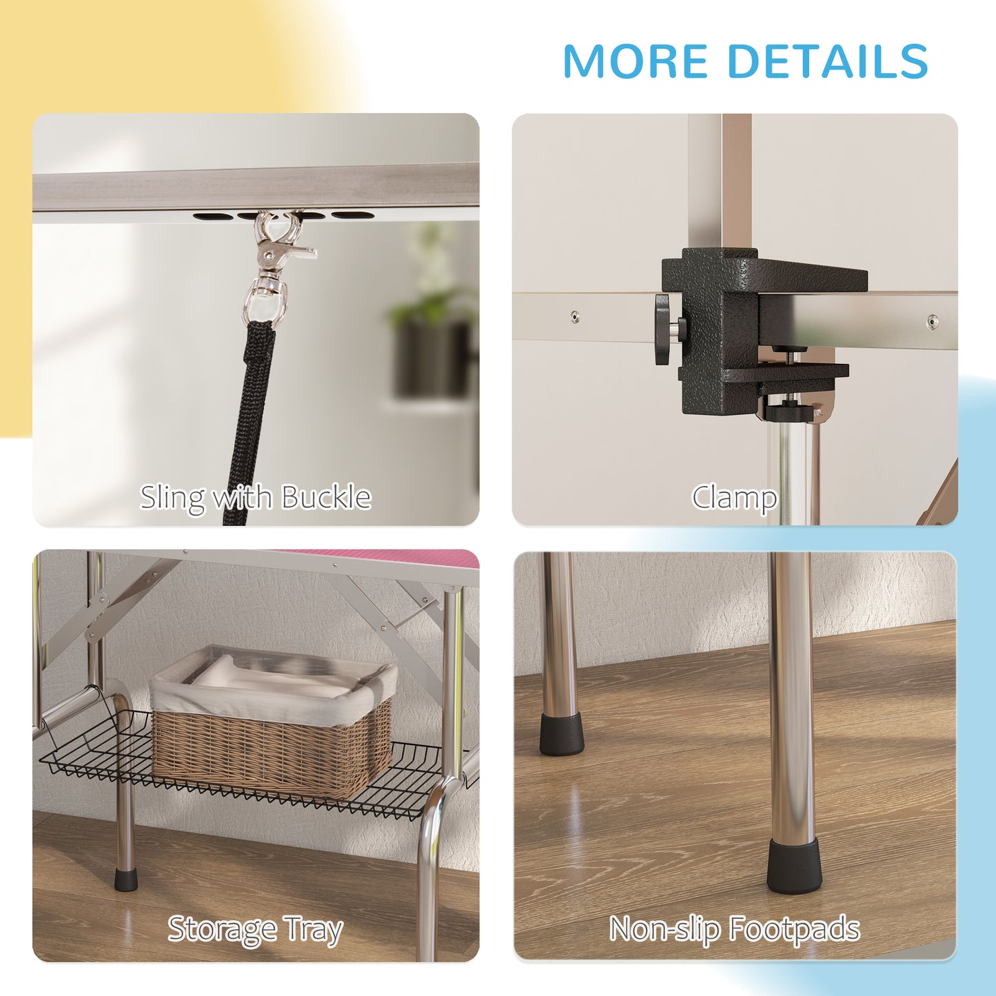 PawHut Metal Adjustable Dog Grooming Table Rubber Top 2 Safety Slings Mesh