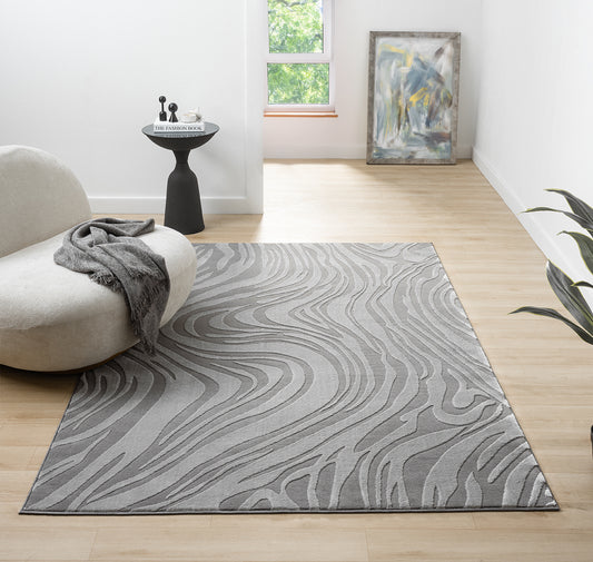 Vellure Modern Living Room Area Rug Embossed Metallic Sheen Marble - 2 Colours Available