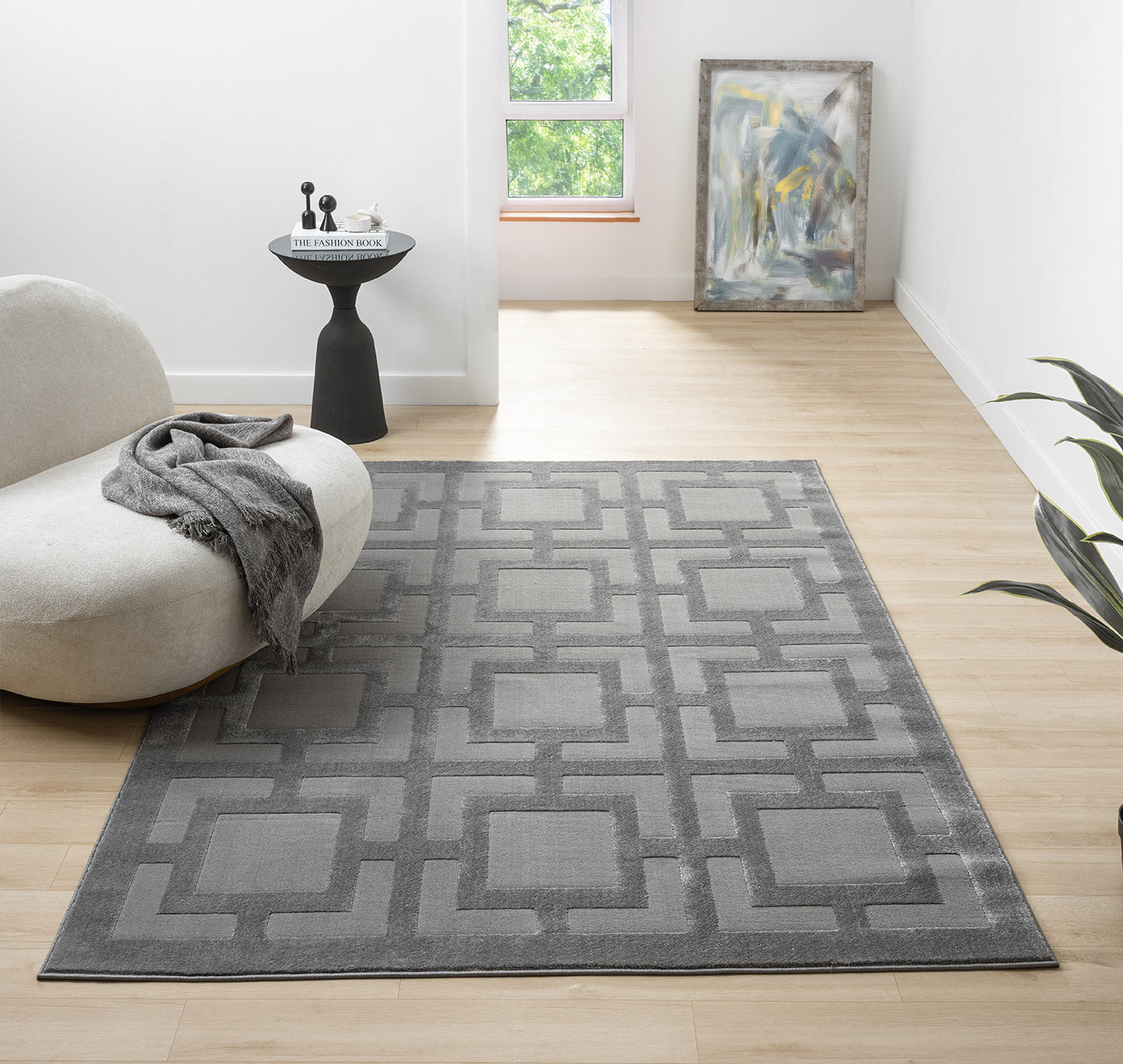 Vellure Modern Living Room Area Rug Embossed Metallic Sheen Maze - 2 Colours Available
