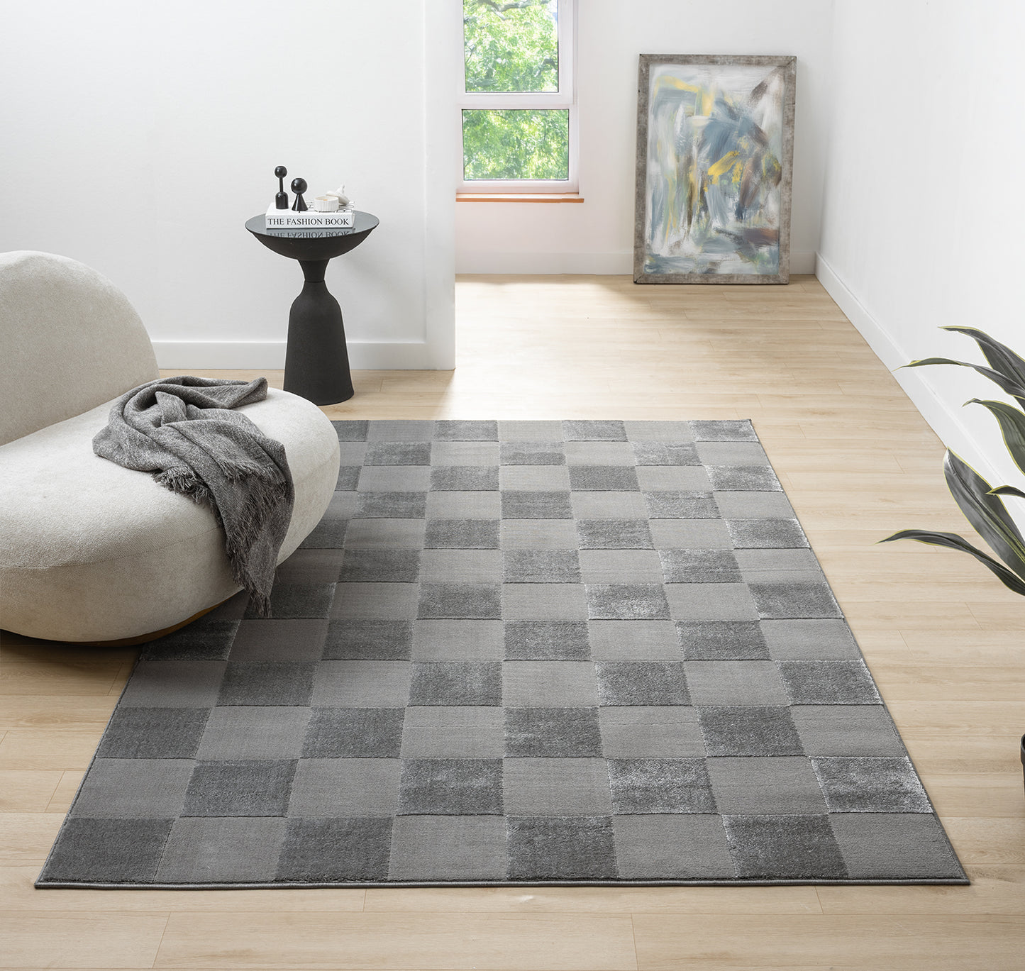 Vellure Modern Living Room Area Rug Embossed Metallic Sheen Grid - 2 Colours Available