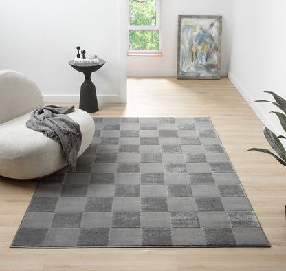 Vellure Modern Living Room Area Rug Embossed Metallic Sheen Grid - 2 Colours Available