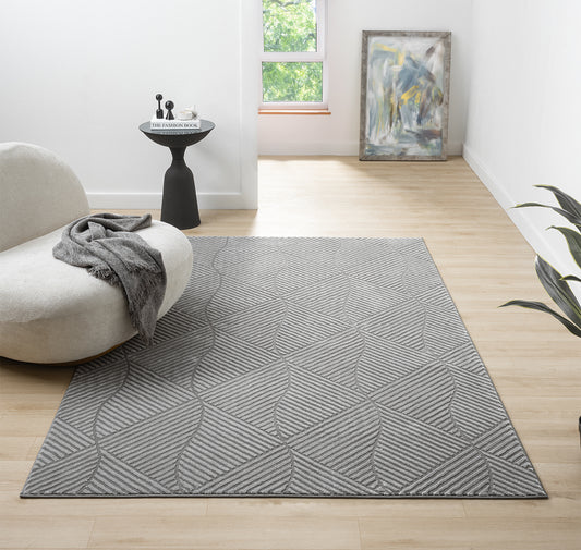 Vellure Modern Living Room Area Rug Embossed Metallic Sheen Pyramid - 2 Colours Available
