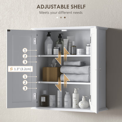 Bathroom Wall Cabinet, 3-Tier Wall-Mounted Bathroom Storage Cabinet with Adjustable Shelf, 2 Doors, Space Saver Medicine Cupboard, 53 x 22 x 61 cm, White