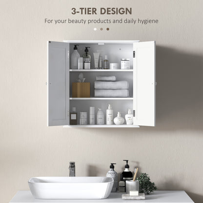 Bathroom Wall Cabinet, 3-Tier Wall-Mounted Bathroom Storage Cabinet with Adjustable Shelf, 2 Doors, Space Saver Medicine Cupboard, 53 x 22 x 61 cm, White