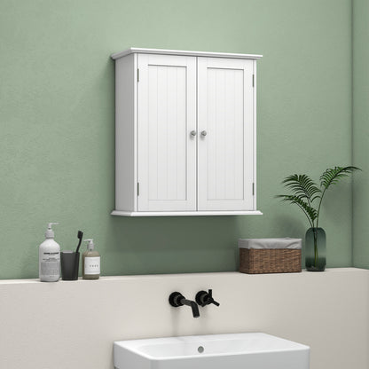 Bathroom Wall Cabinet, 3-Tier Wall-Mounted Bathroom Storage Cabinet with Adjustable Shelf, 2 Doors, Space Saver Medicine Cupboard, 53 x 22 x 61 cm, White