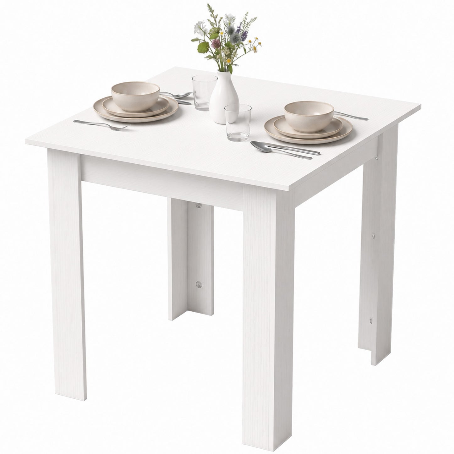 Square Dining Table, Kitchen Table with White Wood Effect