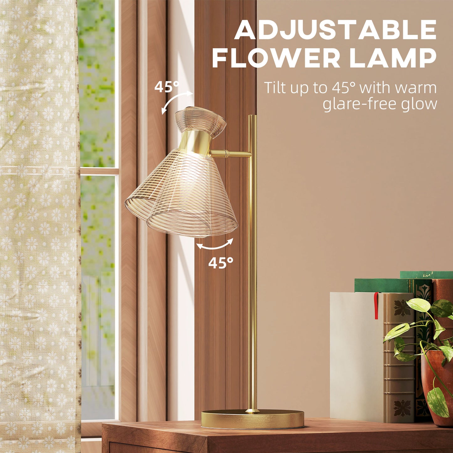 Table Lamp with Adjustable Head, Modern Bedside Lamp, Gold Tone