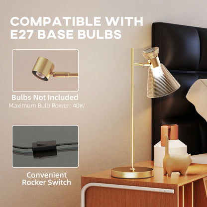 Table Lamp with Adjustable Head, Modern Bedside Lamp, Gold Tone