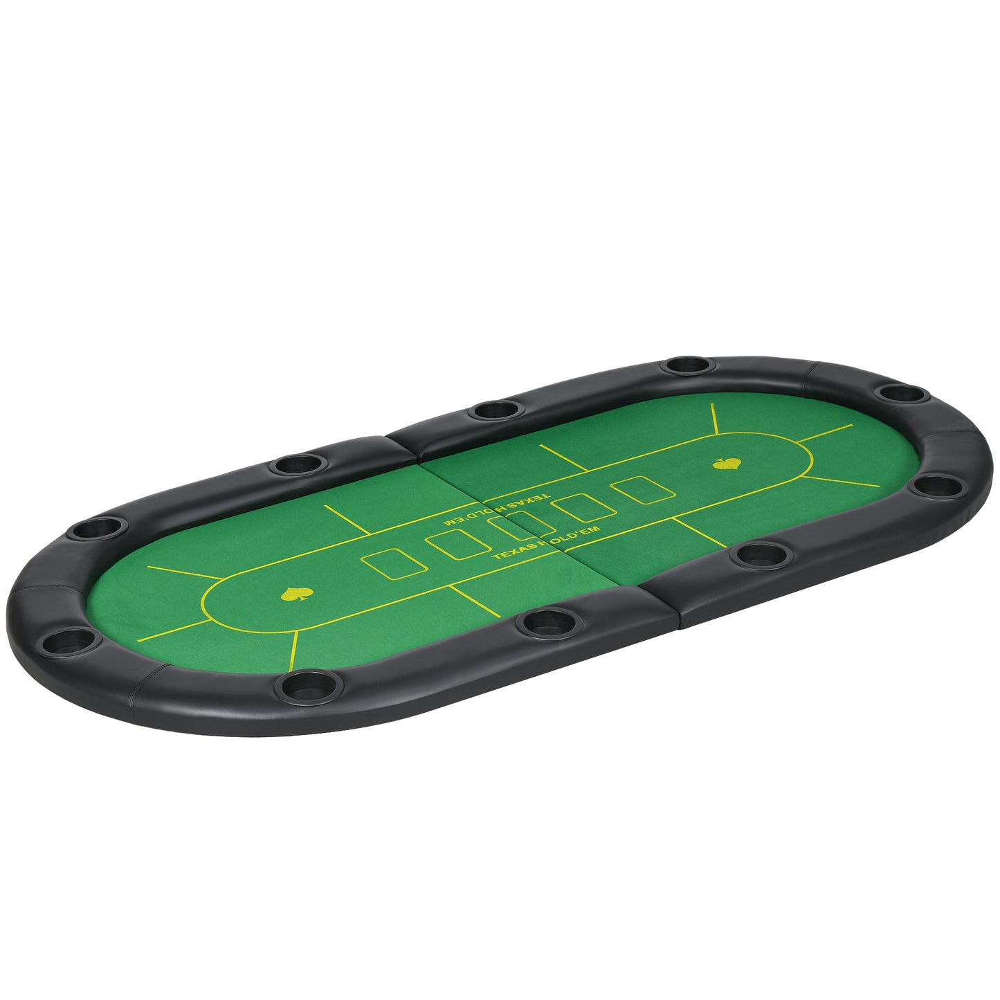 Foldable Poker Mat for 10 Players, Oval Poker Table Top with Cup Holders, Portable Poker Table Cloth with Carrying Bag, 180 x 90cm - Green