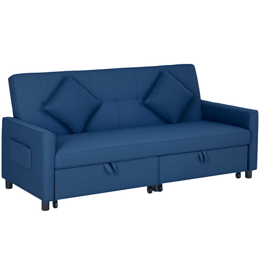Reversible L-Shaped Sectional Sofa Bed with Cushions, Blue
