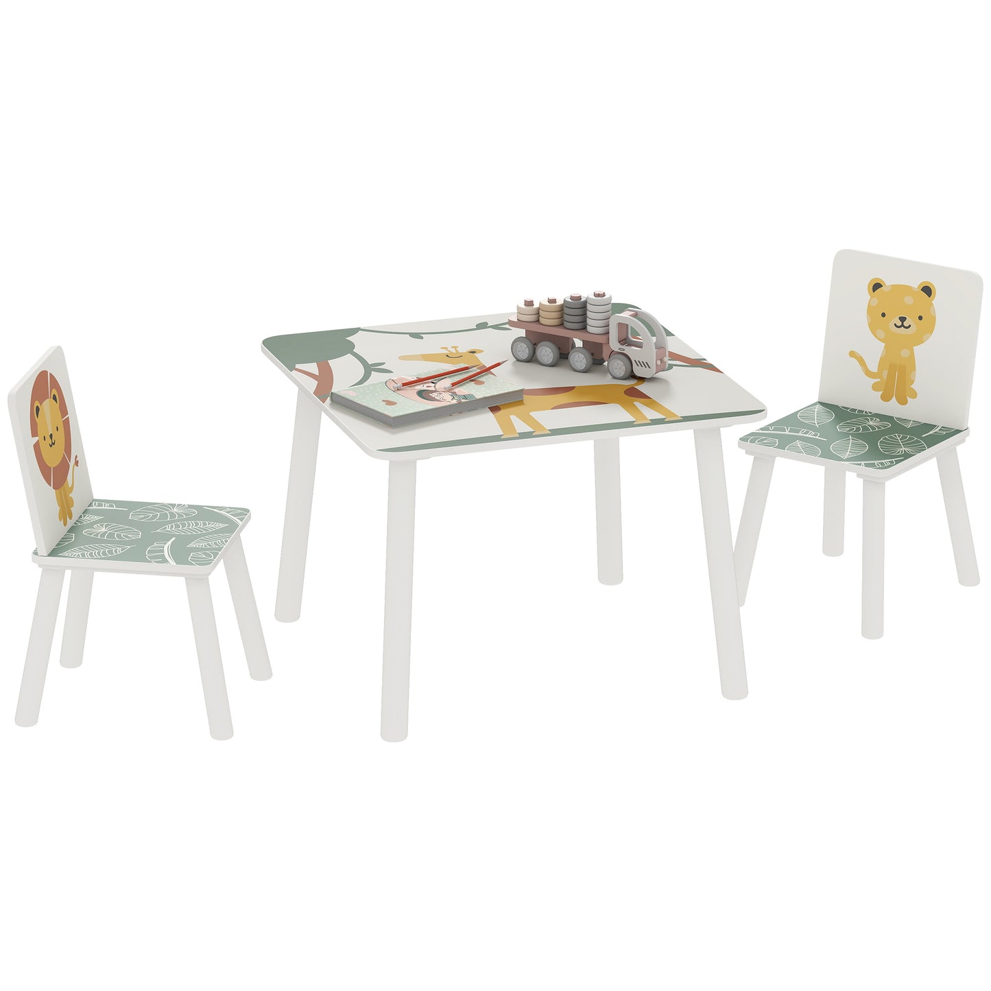 3-Piece Kids Table and Chair Sets, Kids Table with 2 Chairs Set Furniture with Star Pattern for Boys and Girls, Bedroom, Nursery, Playroom, Green