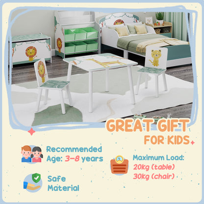 3-Piece Kids Table and Chair Sets, Kids Table with 2 Chairs Set Furniture with Star Pattern for Boys and Girls, Bedroom, Nursery, Playroom, Green