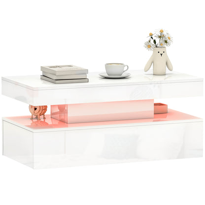 LED Coffee Table with Storage, High Gloss Living Room Table, White