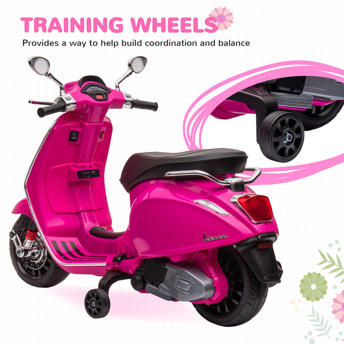 Vespa Licensed 12V Kids Electric Motorbike w/ 2 Training Wheels - Pink