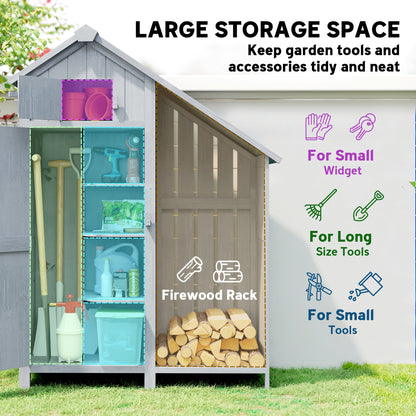 Fir Garden Storage Shed With Shelves Log Rack, For Garden Tools
