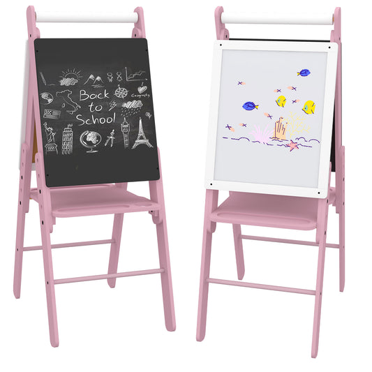 Three-in-One Easel for Kids, with Paper Roll, Adjustable Height - Pink