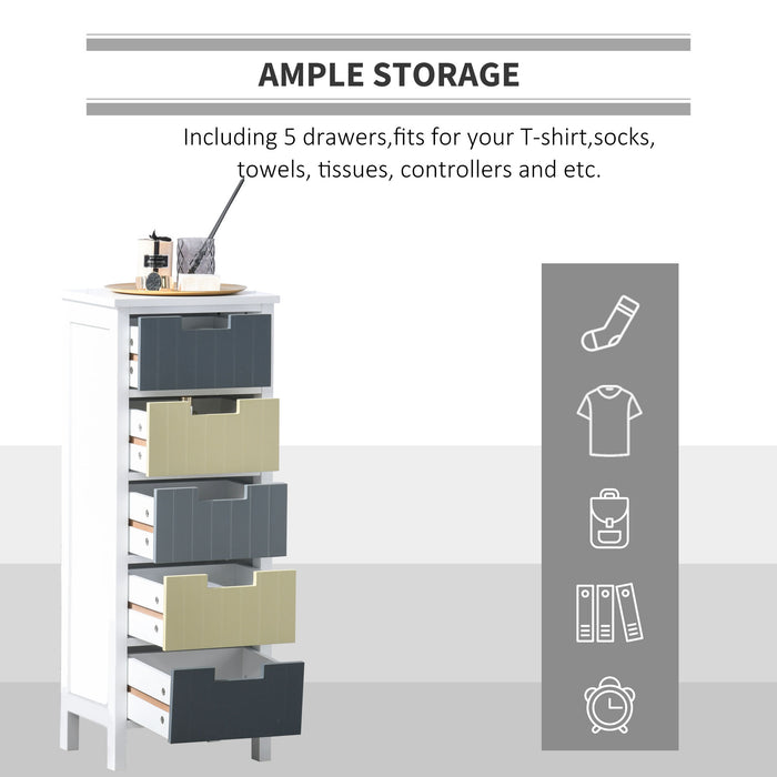 Tall Chest of Drawers, Storage Tower, Dresser Chest w/ 5 Detachable Drawers, Wood Top, Organizer Unit for Closets Bedroom Nursery Room Hallway