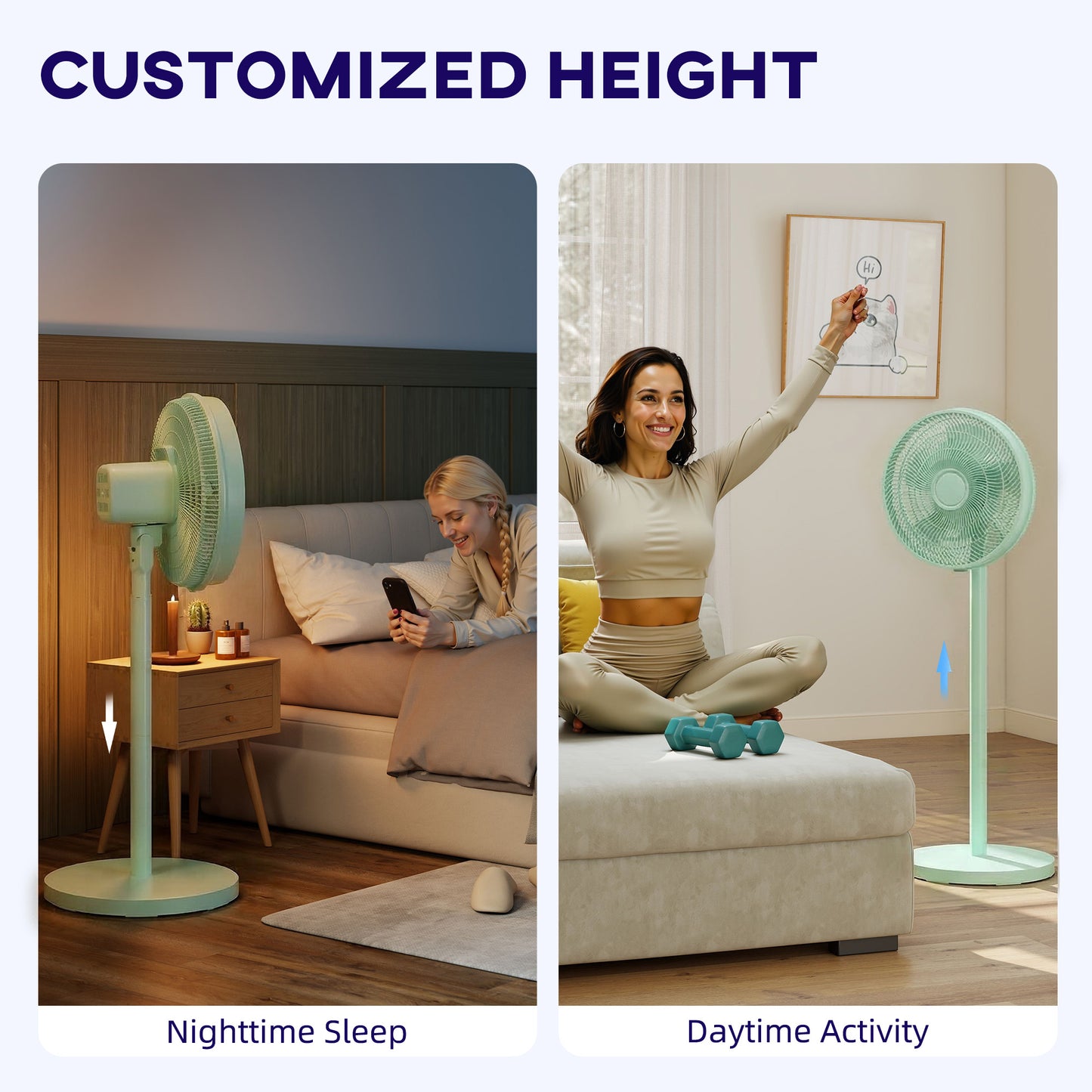 40 cm Standing Pedestal Fan, Quiet Electric Cooling Floor Fan, Green
