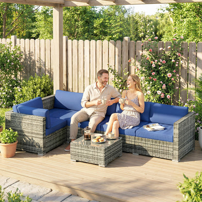 4 Pieces Rattan Garden Furniture Sofa Set with Coffee Table Blue