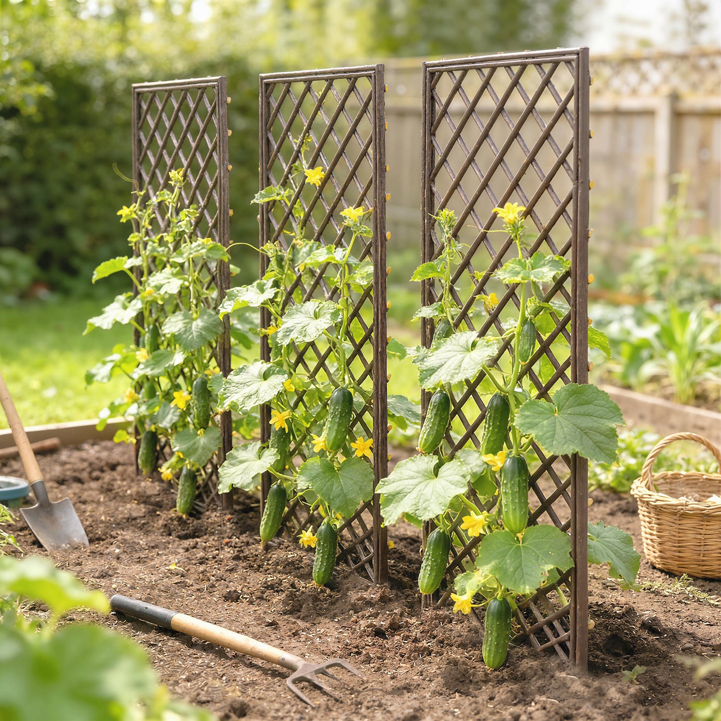 Garden Arch, Wicker Trellis Support Frame with Flat Top, Natural