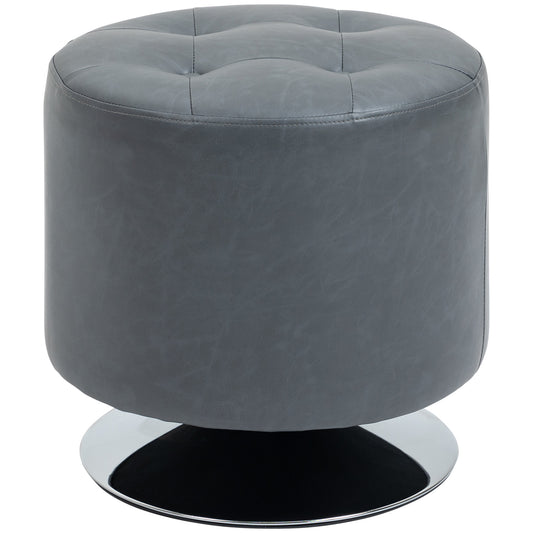 360° Swivel Foot Stool PU Footstool with Thick Padding, Grey