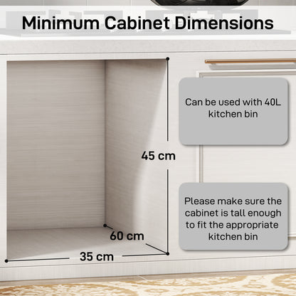 Kitchen Cupboard Bin with 40L Dual Compartment, Pull Out Bin, Grey