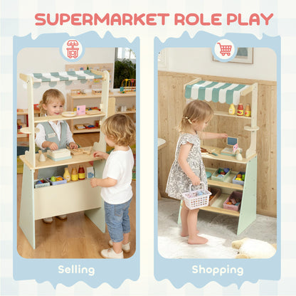 Wooden Toy Shop, Supermarket Role Play with 34 Accessories, Green