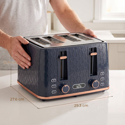 Toaster with 4 Slot, 7 Browning Levels, 1860W, Honeycomb, Dark Blue