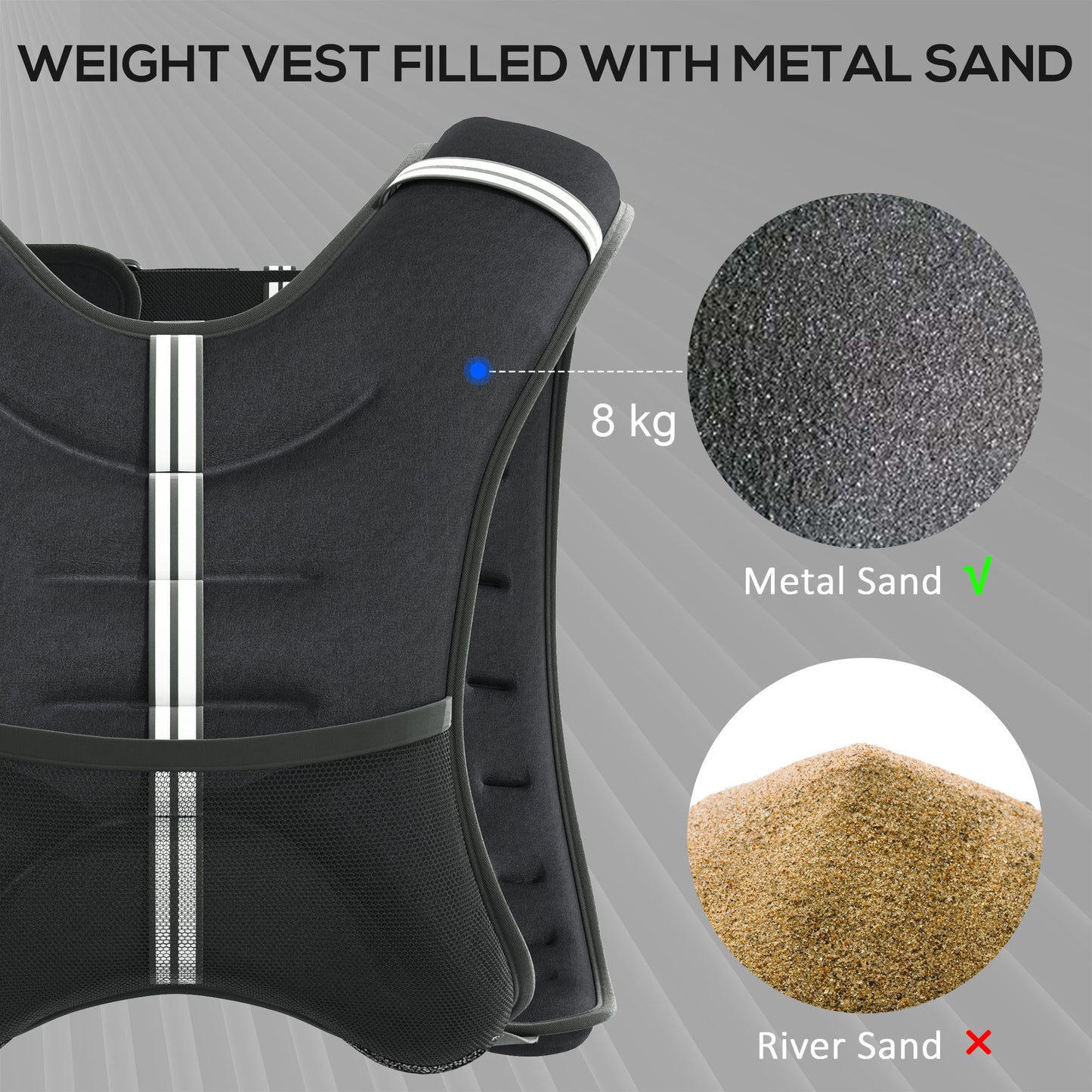 8KG Weighted Vest with Adjustable Straps, Pocket, Reflective Strips