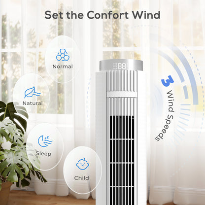 96 cm Tower Fan, Standing Floor Fan with Remote Control White