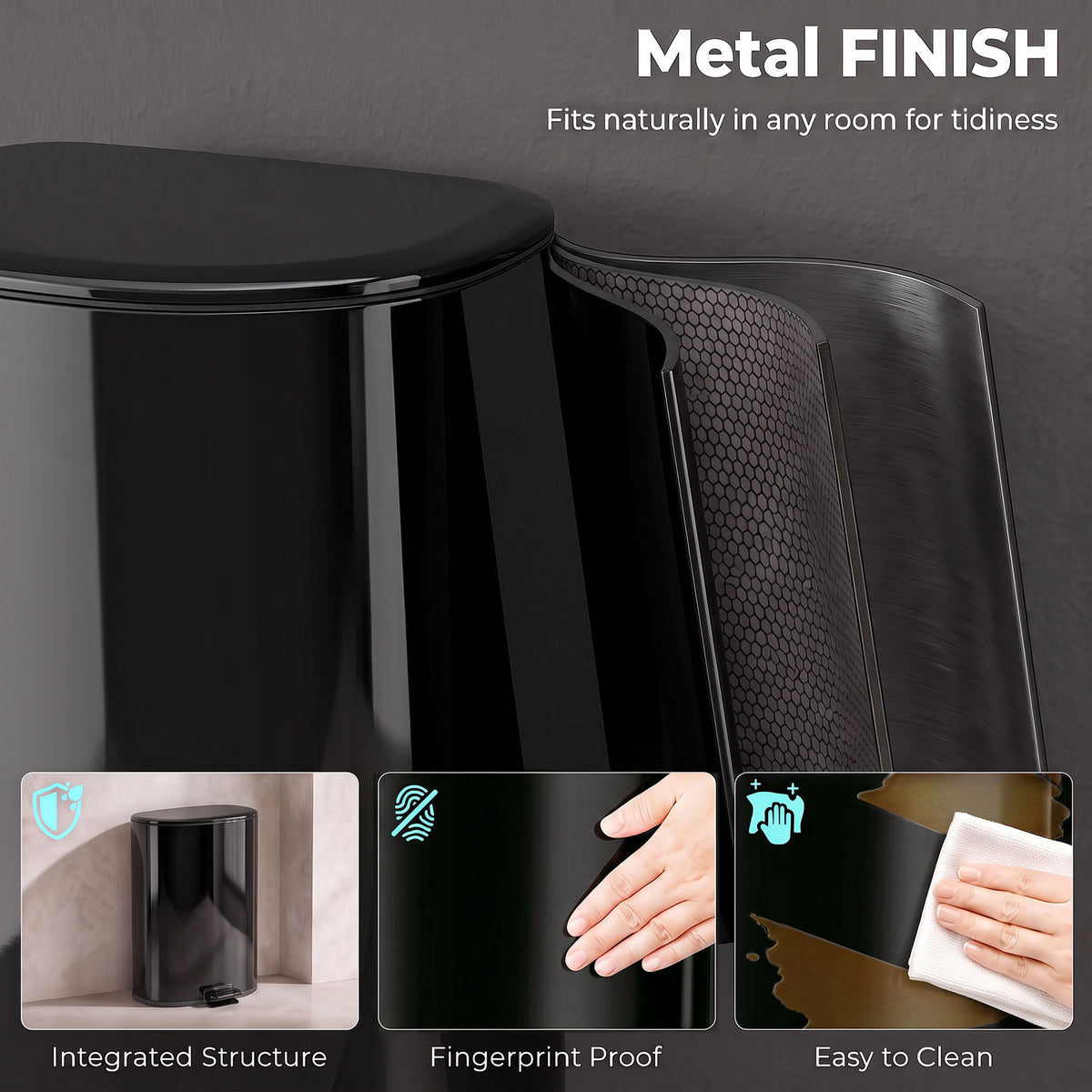 50L Stainless Steel Kitchen Pedal Bin with Soft-Close Lid - Black