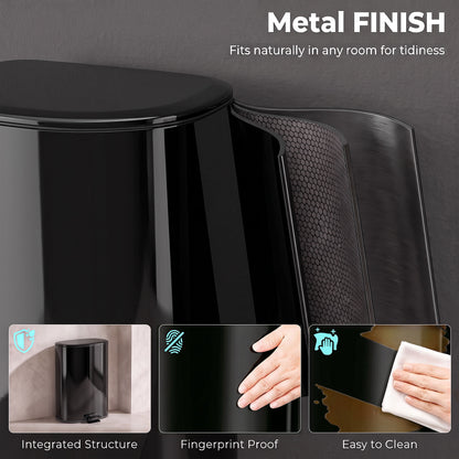 50L Stainless Steel Kitchen Pedal Bin with Soft-Close Lid - Black