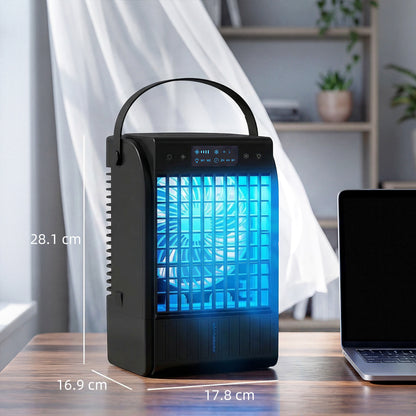 4-in-1 Mini Air Cooler with RGB 7 LED Light, Cooling Fan, Black
