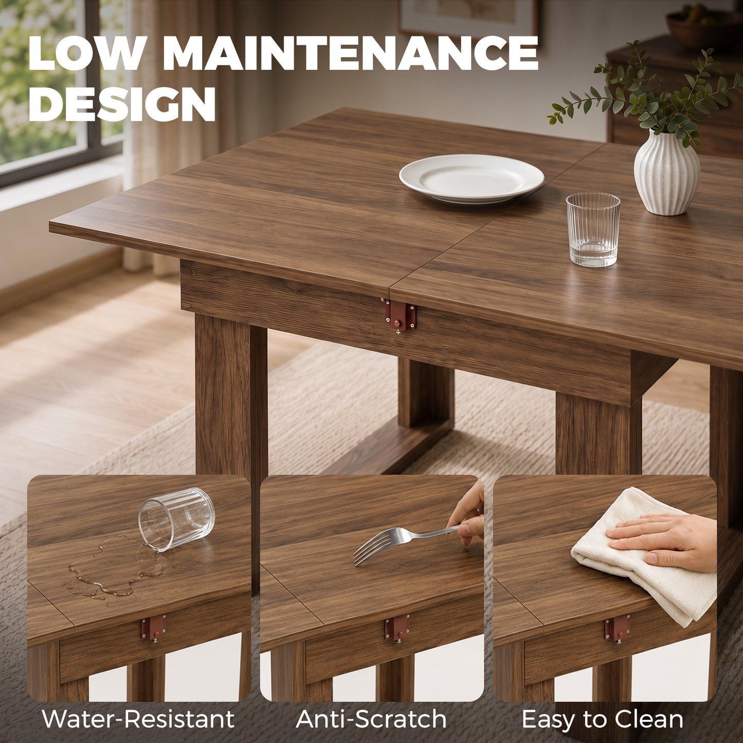 Folding Dining Table Under-Table Storage 140cm Grey