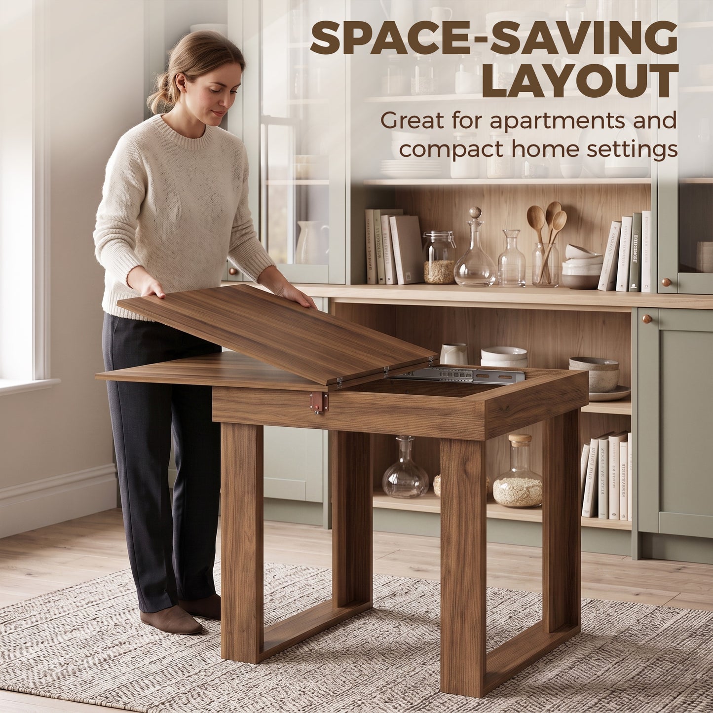 Folding Dining Table Under-Table Storage 140cm Grey