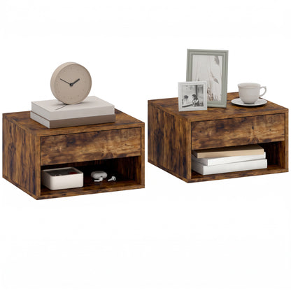 Floating Nightstands Set of 2, Bedside Table w/ Drawer and Open Shelf