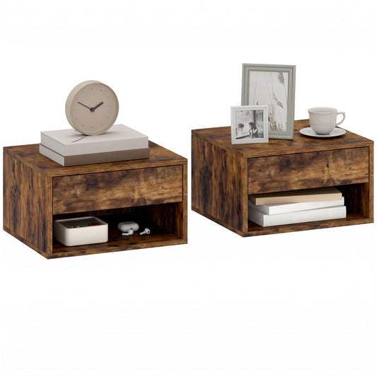 Floating Nightstands Set of 2, Bedside Table w/ Drawer and Open Shelf