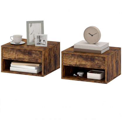 Floating Nightstands Set of 2, Bedside Table w/ Drawer and Open Shelf