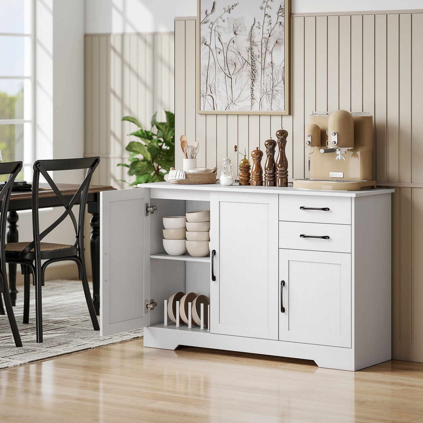 Sideboard with Soft-Close Doors, Modern Storage Cabinet White