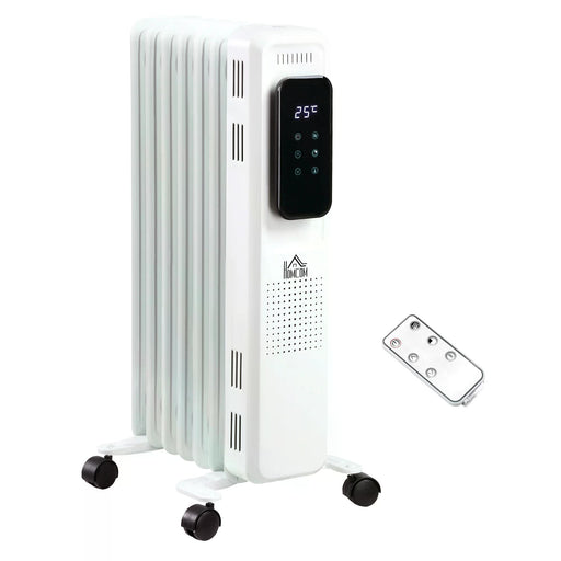 1630W Oil Filled Radiator, 7 Fin, Portable Electric Heater with LED Display, 24H Timer, 3 Heat Settings, Safety Cut-Off Remote Control-White