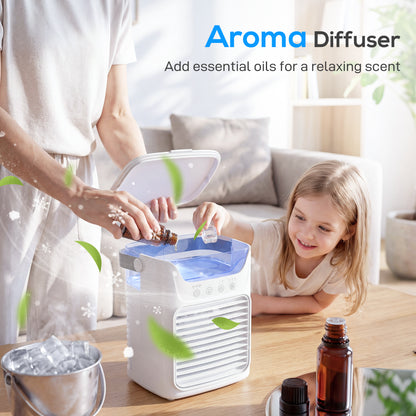4-in-1 Mini Air Cooler, Portable Air Conditioner for Bedroom, White