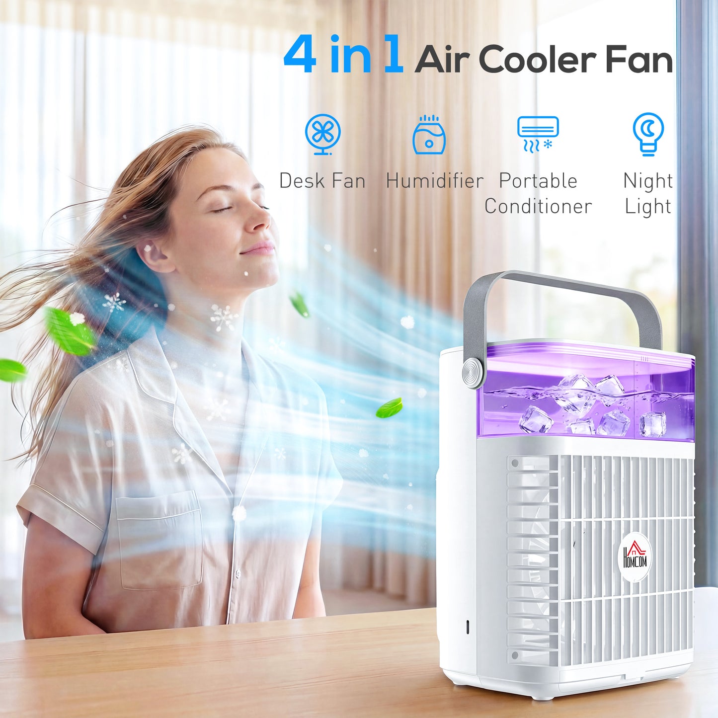 4-in-1 Mini Air Cooler, Portable Air Conditioner for Bedroom, White