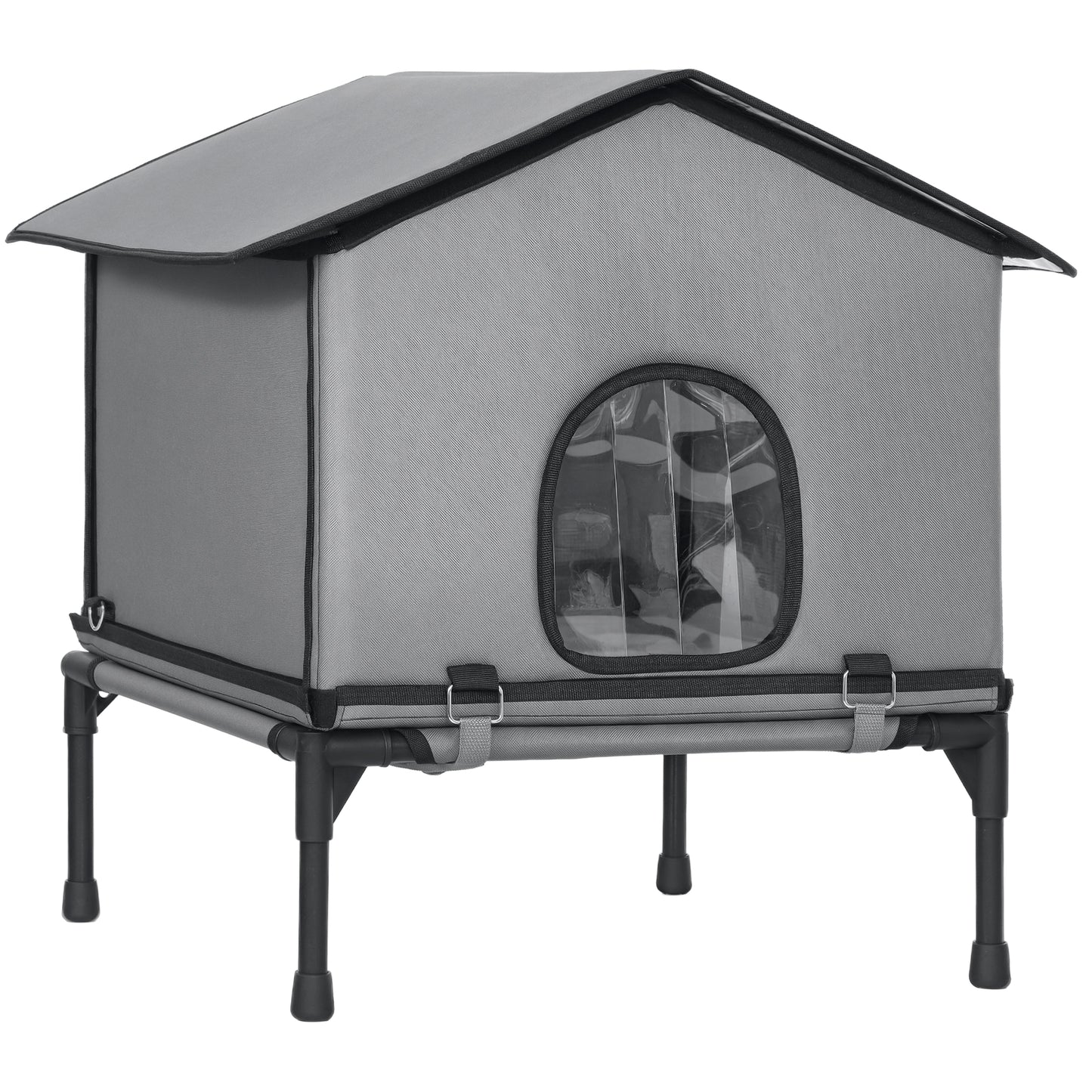 Outdoor Cat House, Feral Cat Shelter with Elevated Base, Grey