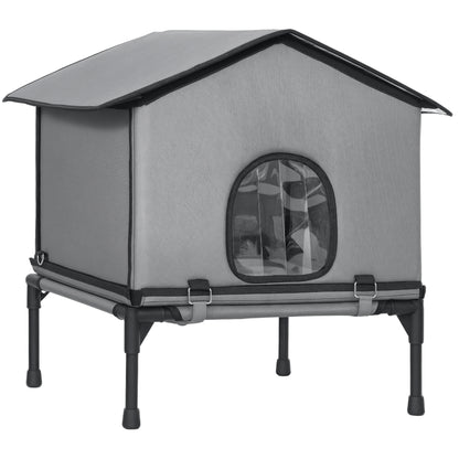 Outdoor Cat House, Feral Cat Shelter with Elevated Base, Grey