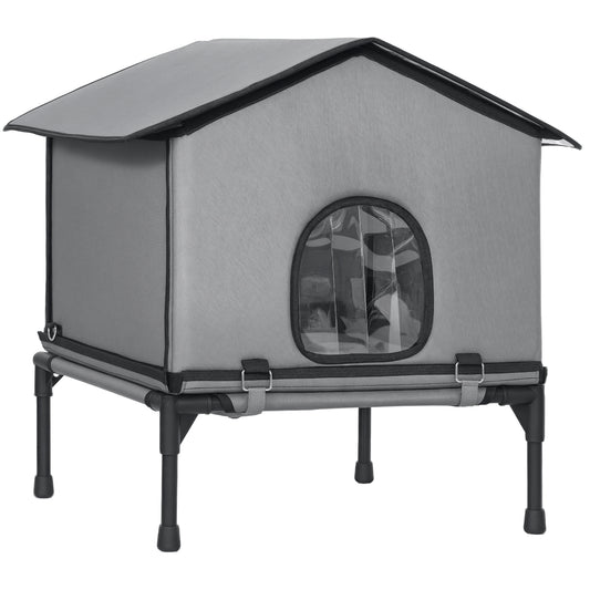 Outdoor Cat House, Feral Cat Shelter with Elevated Base, Grey