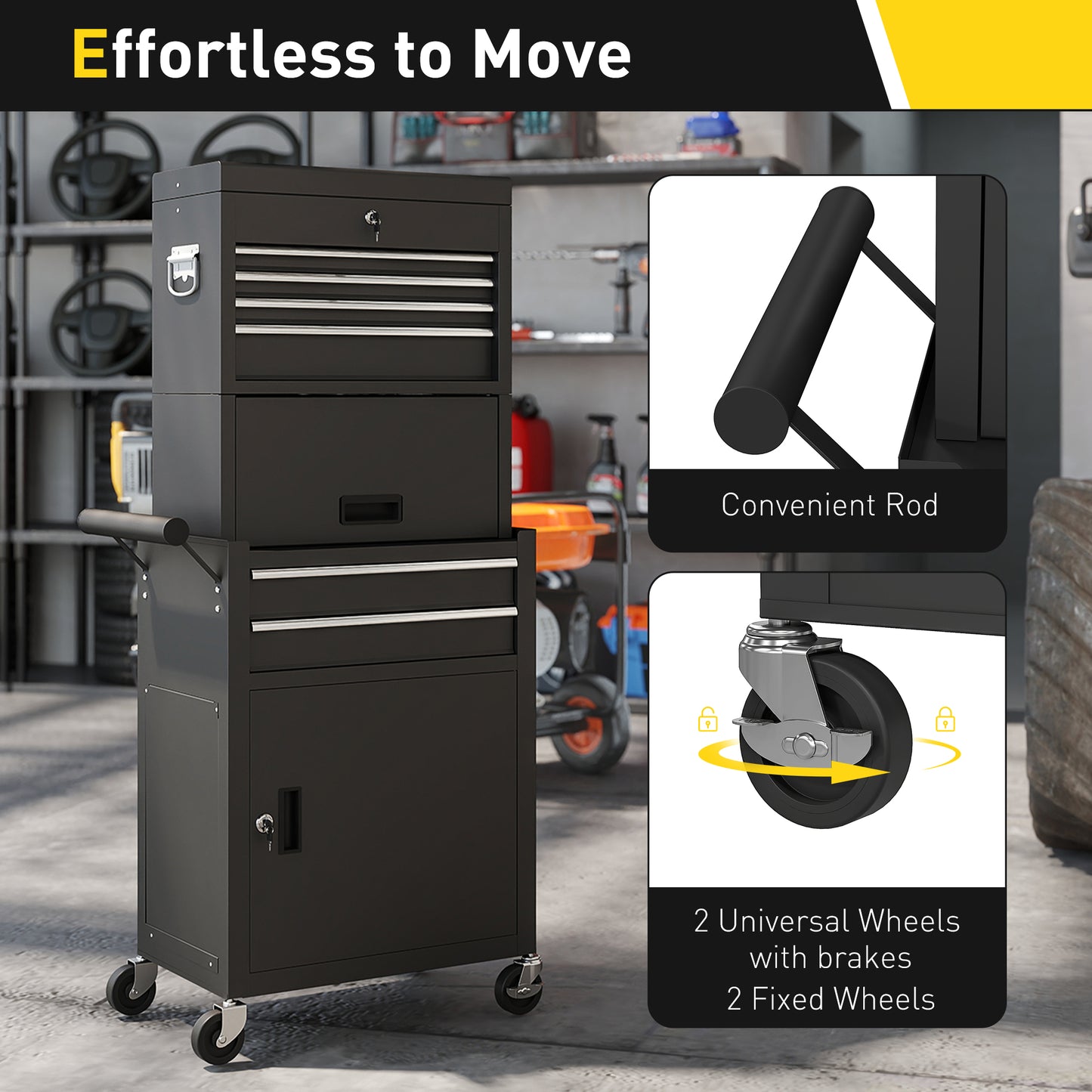 Tool Cabinet with 6 Drawers, 3-in-1 Rolling Tool Chest with Wheels