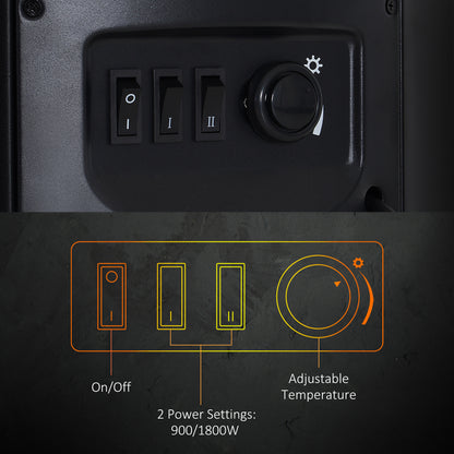 1000/2000W Freestanding Electric Fireplace, Indoor Heater Fire Stove with Log Burner Effect Flame, Thermostat Control